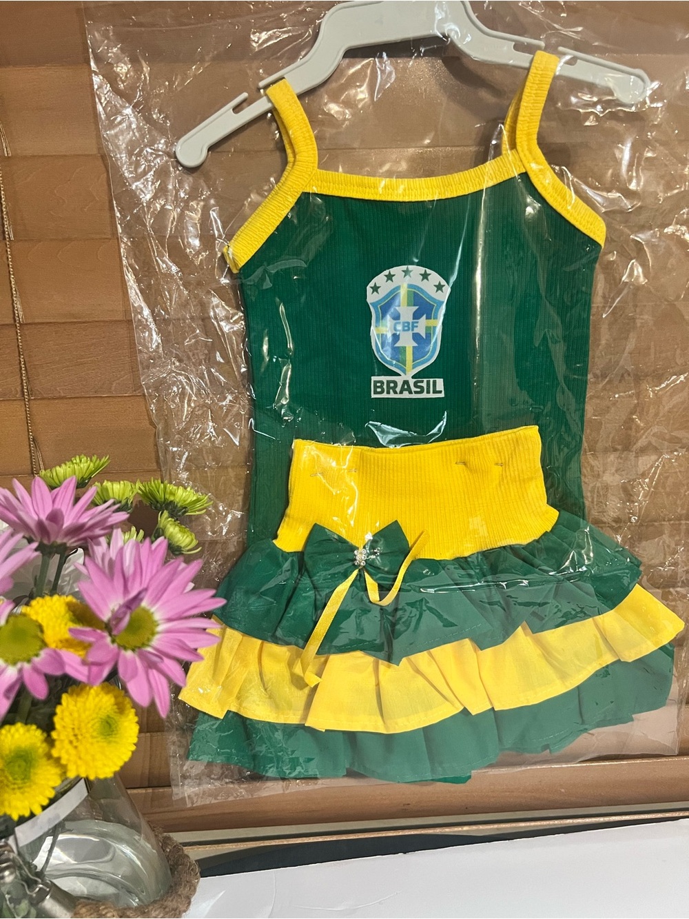 Brasil Green & Yellow Kids Cheer Costume